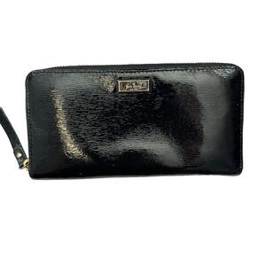 Kate Spade zip around continental black patent leather wallet